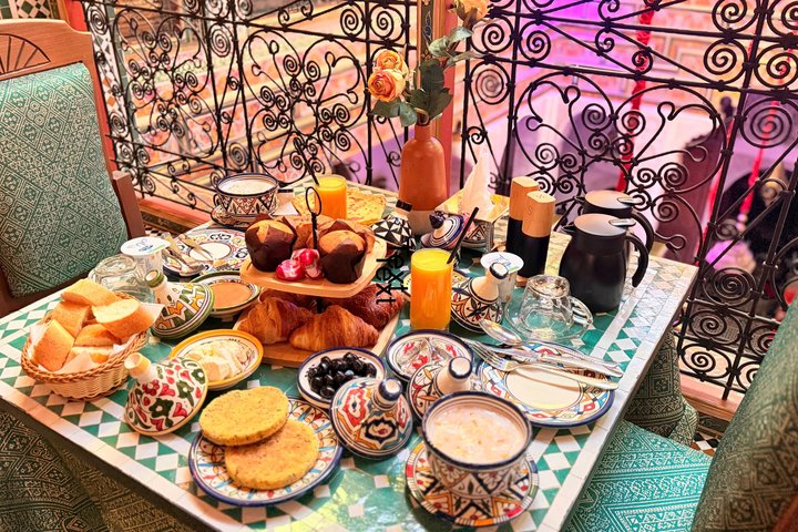 Fez Moroccan Breakfast on Rooftop with Medina Views
